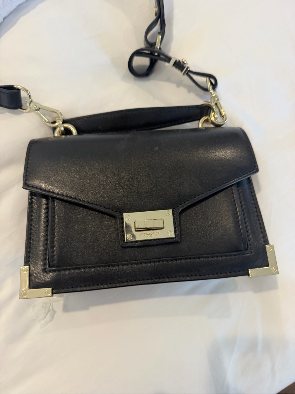 The Kooples Black Leather Structured Crossbody Bag Gold Hardware